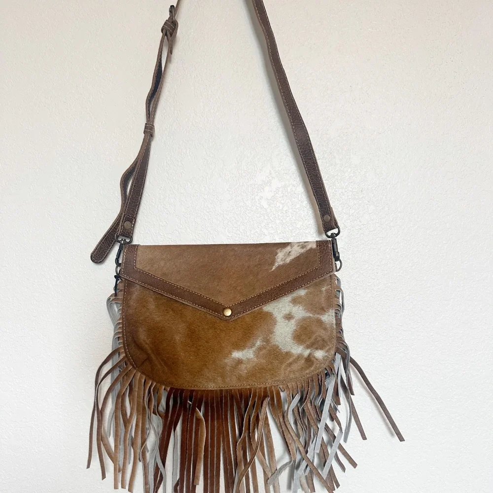 Cowhide Fringe Crossbody Myra Bag - Picture 7 of 8